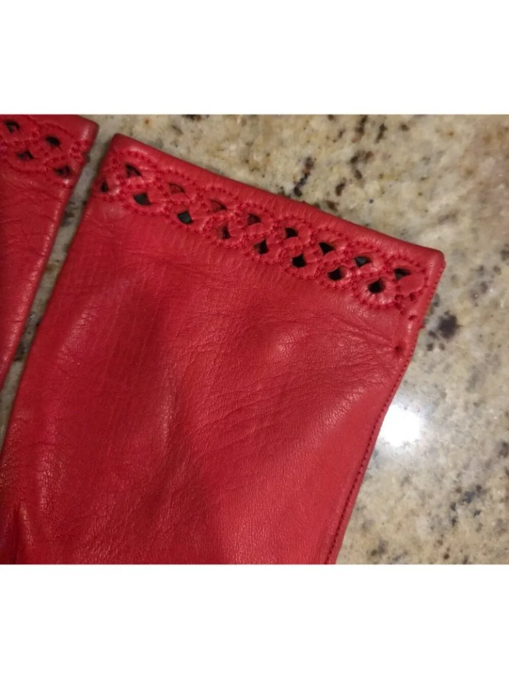 Vintage Womens Size M Red Soft Leather Formal Gloves Eyelet Wrist Italy
